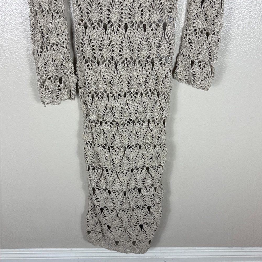Tularosa Aver Crochet Maxi Cardigan Sweater Duster Beige Long Sleeve - Picture 9 of 9